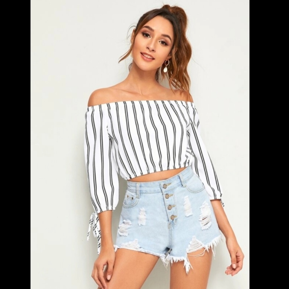 Shein Striped Off the Shoulder Blouse